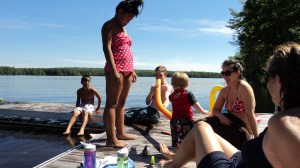 We swim with friends. Colby likes babies (understatement of the year).